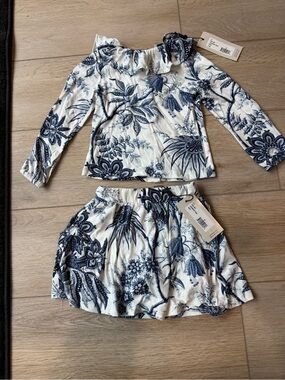 Cara Cara White and Navy Blue Floral Two-Piece Set